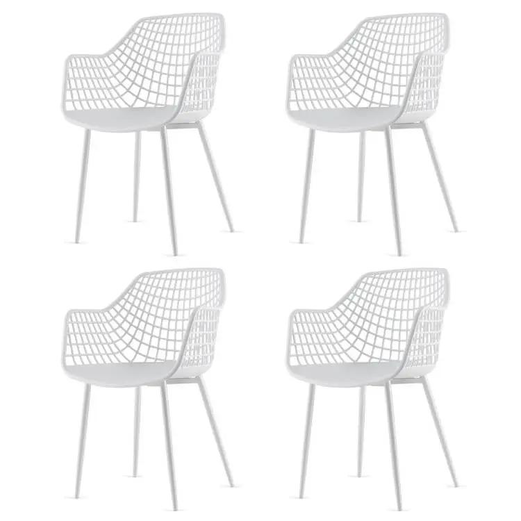 Set of 4 Modern Mid-Century White Mesh Dining Chair with Ergonomic Backrest by HomePacific