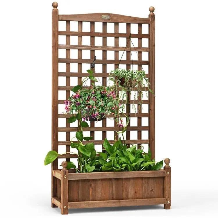 Solid Wood Farmhouse Garden Planter Box with 48-inch High Trellis by HomePacific