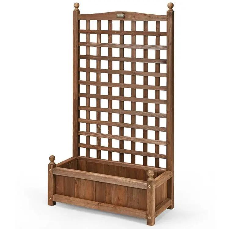 Solid Wood Farmhouse Garden Planter Box with 48-inch High Trellis by HomePacific
