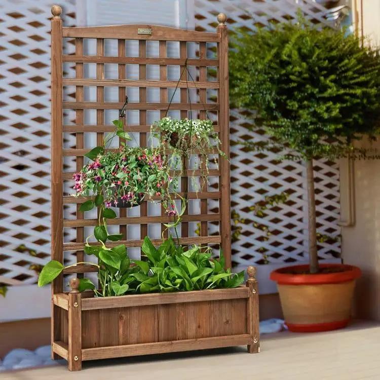 Solid Wood Farmhouse Garden Planter Box with 48-inch High Trellis by HomePacific
