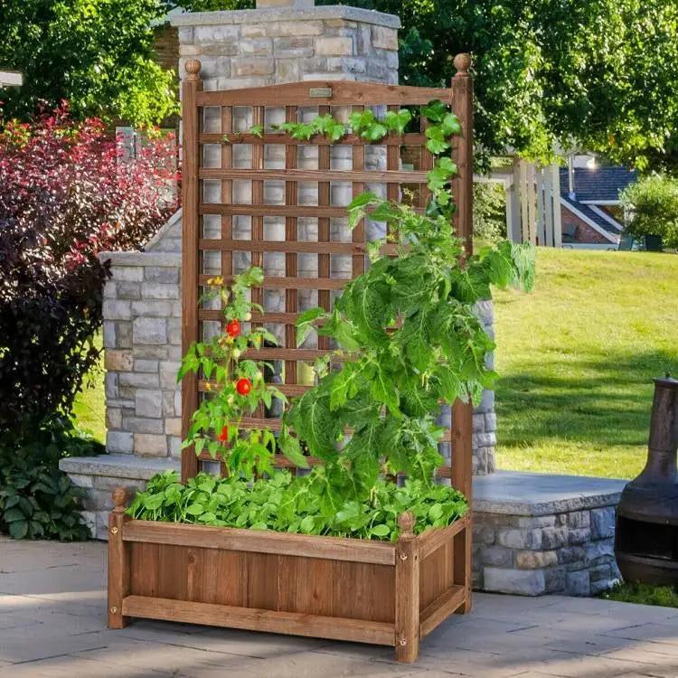 Solid Wood Farmhouse Garden Planter Box with 48-inch High Trellis by HomePacific