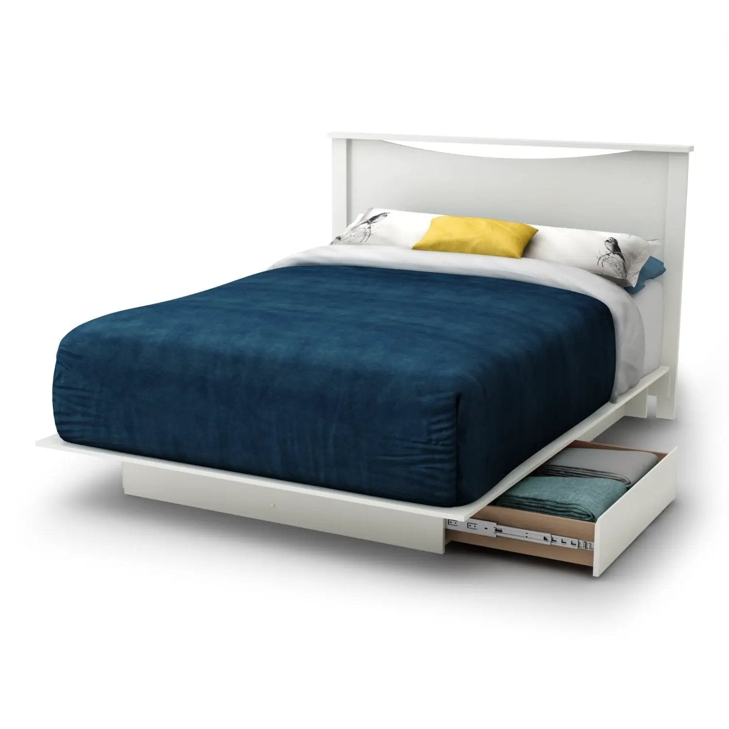 Full size White Modern Platform Bed Frame with 2 Storage Drawers by HomePacific
