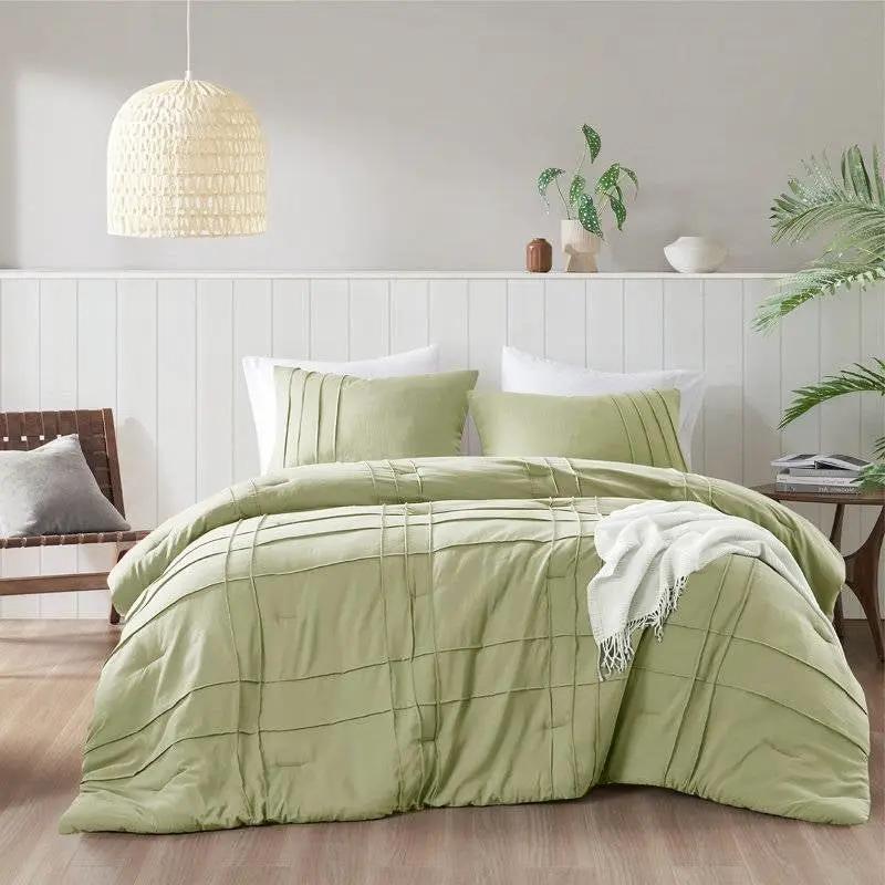 Queen size Microfiber Pleated Lightweight Soft Comforter Set in Sage Green by HomePacific