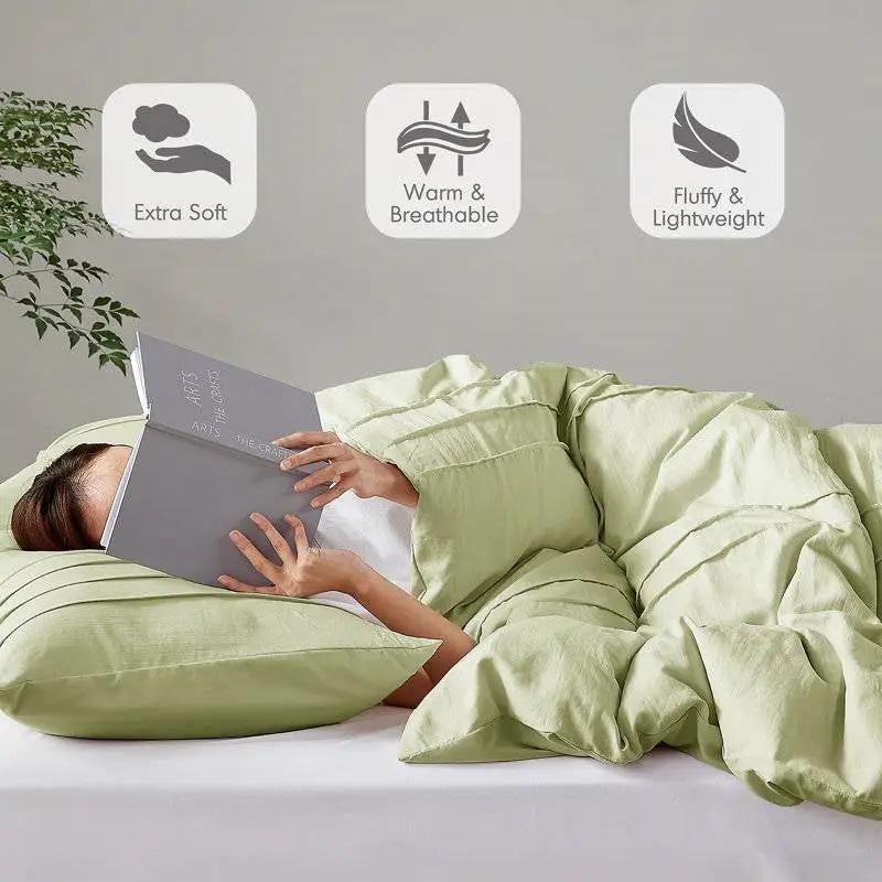 Queen size Microfiber Pleated Lightweight Soft Comforter Set in Sage Green by HomePacific