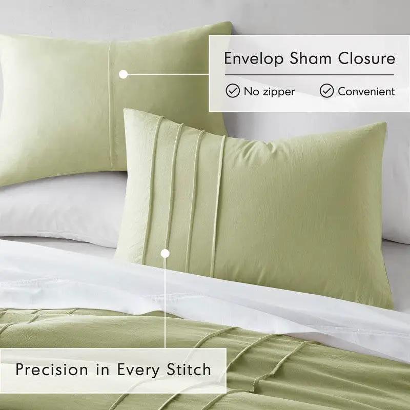 King size Microfiber Pleated Lightweight Soft Comforter Set in Sage Green by HomePacific