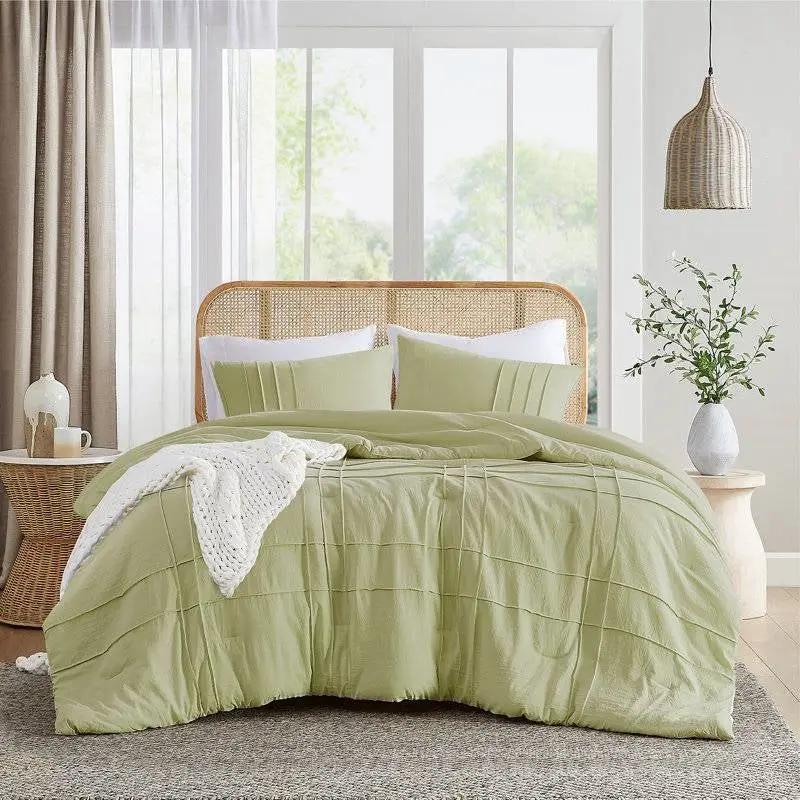 Twin/Twin XL Microfiber Pleated Lightweight Soft Comforter Set in Sage Green by HomePacific