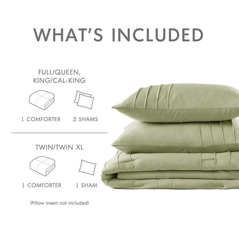 Twin/Twin XL Microfiber Pleated Lightweight Soft Comforter Set in Sage Green by HomePacific