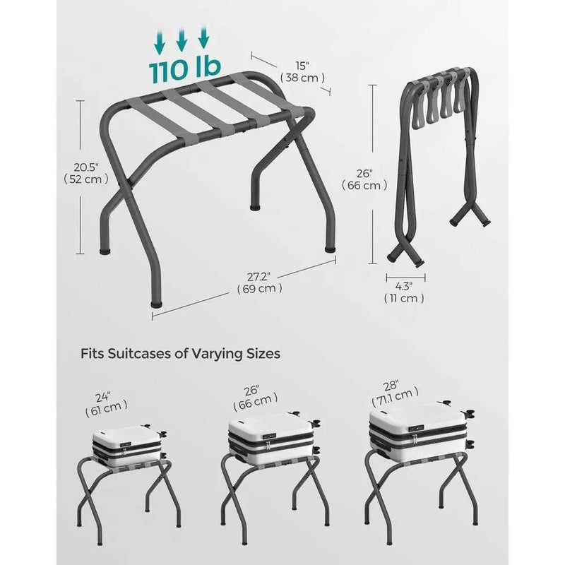 Sturdy Grey Metal Folding Luggage Rack by HomePacific