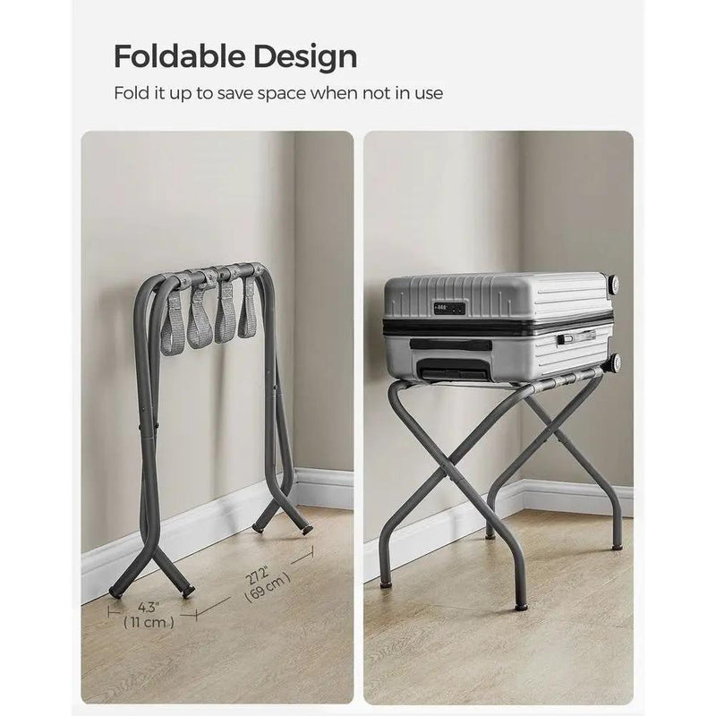 Sturdy Grey Metal Folding Luggage Rack by HomePacific