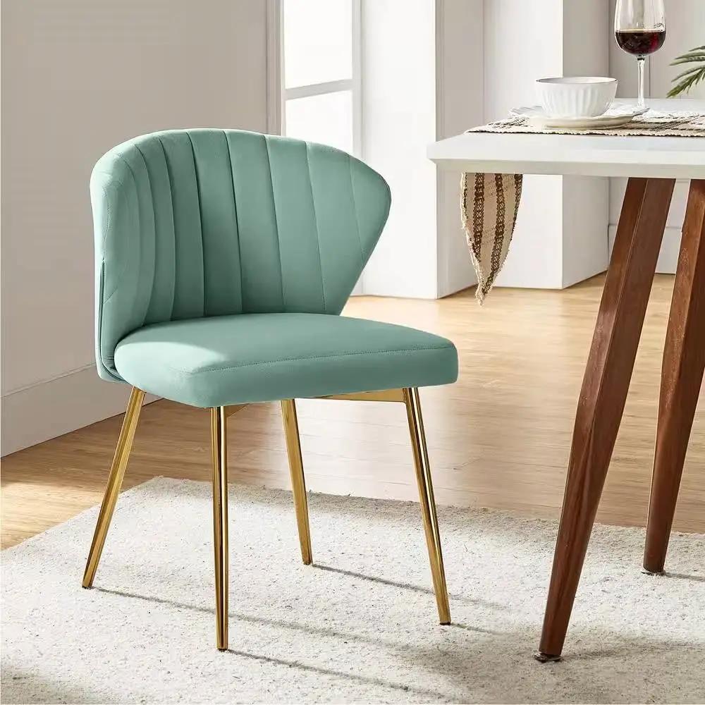 Sage Green Velvet Upholstered Wingback Accent Side Chair with Gold Metal Legs by HomePacific