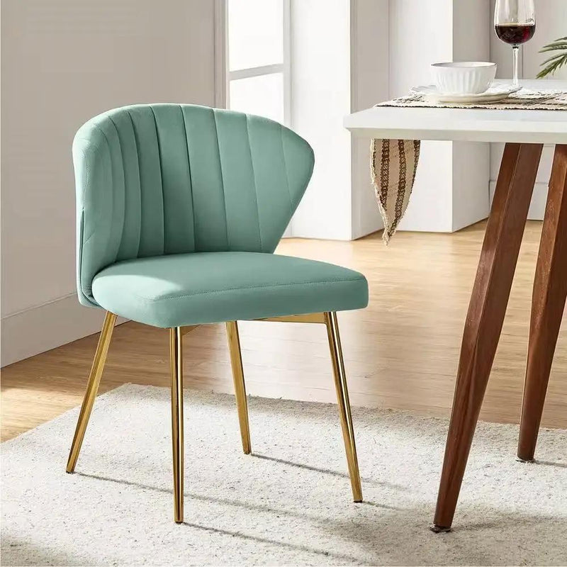 Sage Green Velvet Upholstered Wingback Accent Side Chair with Gold Metal Legs by HomePacific
