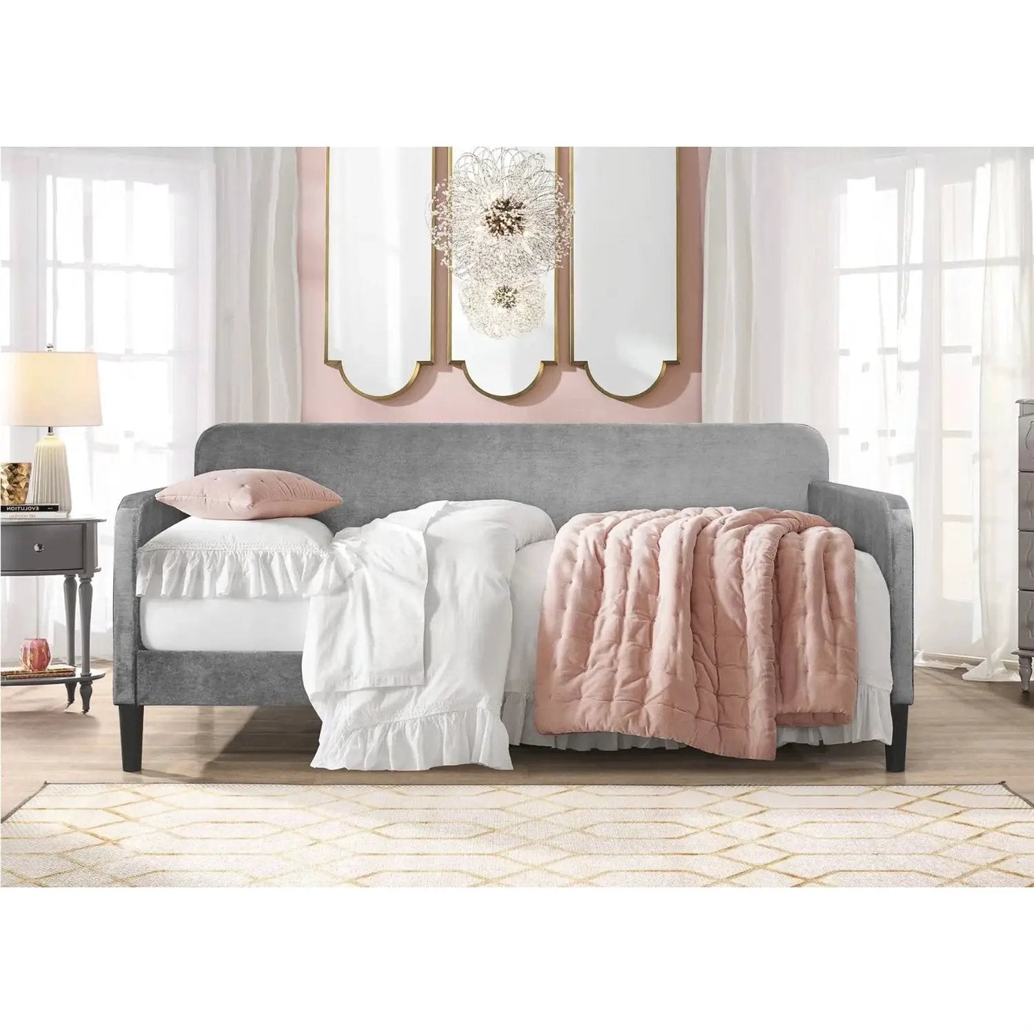 Twin size Modern Grey Silver Velvet Upholstered Daybed by HomePacific