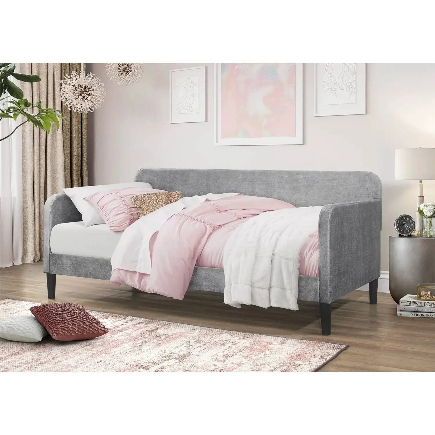 Twin size Modern Grey Silver Velvet Upholstered Daybed by HomePacific