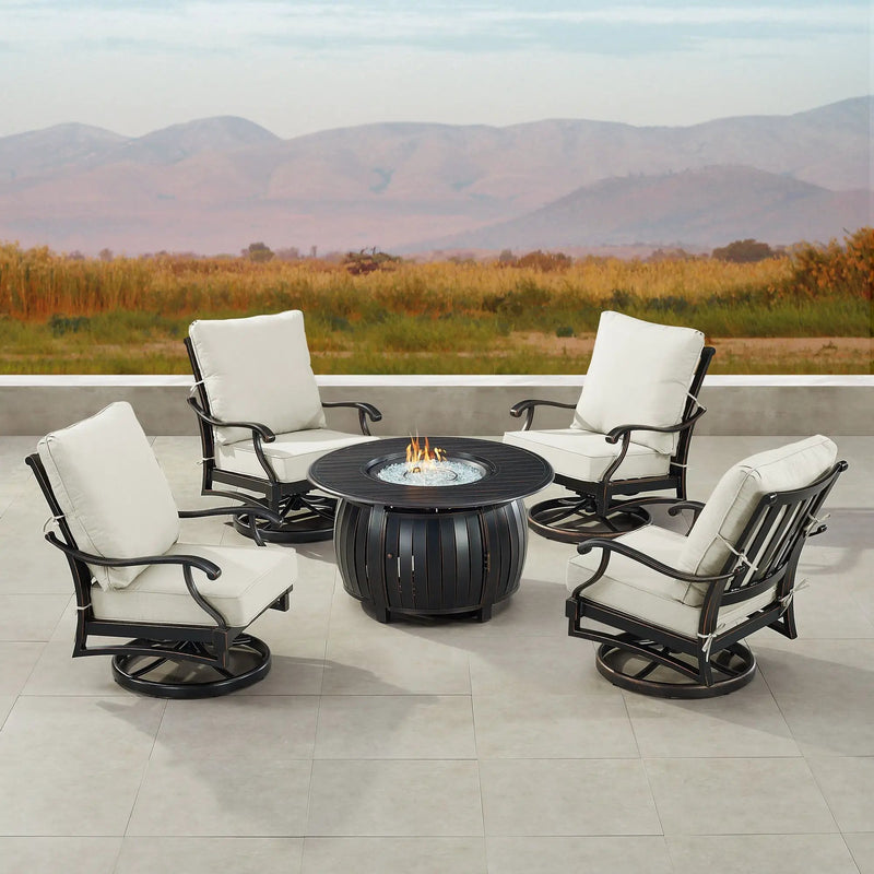 Black Aluminum Fire Table Set with Four Club Chairs by Sharicks