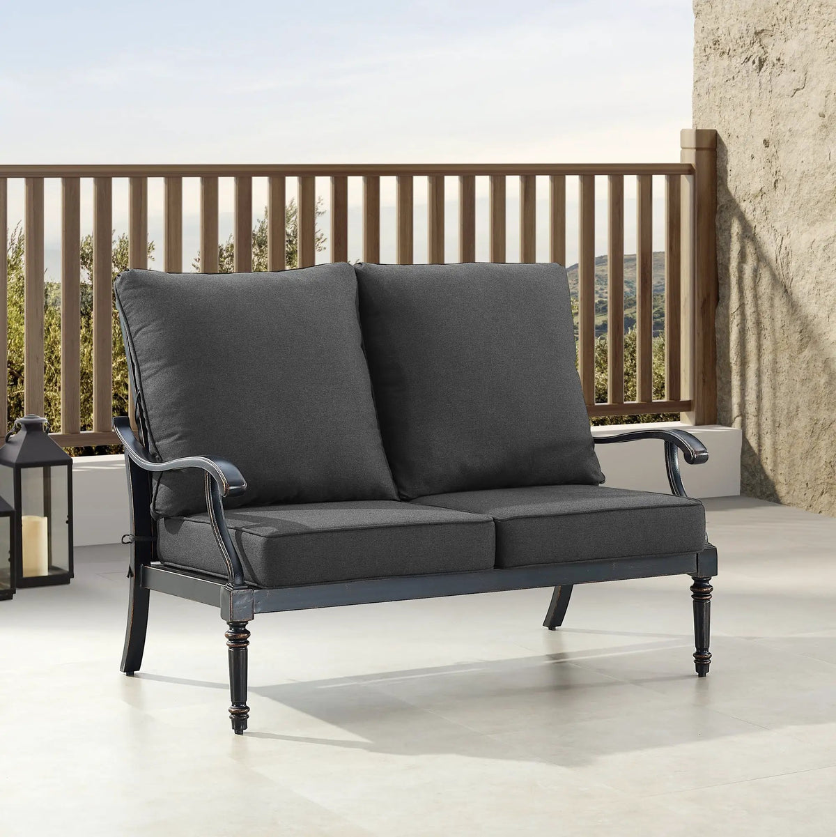 Black Aluminum Deep Seating Loveseat with Cushions by Sharicks