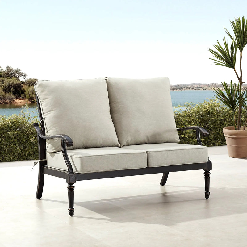 Black Aluminum Deep Seating Loveseat with Cushions by Sharicks