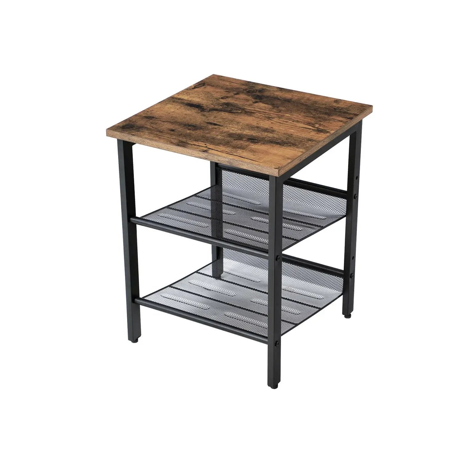 Set of 2 Side Table Nightstand with Medium Wood Finish Top and Mesh Shelves by HomePacific
