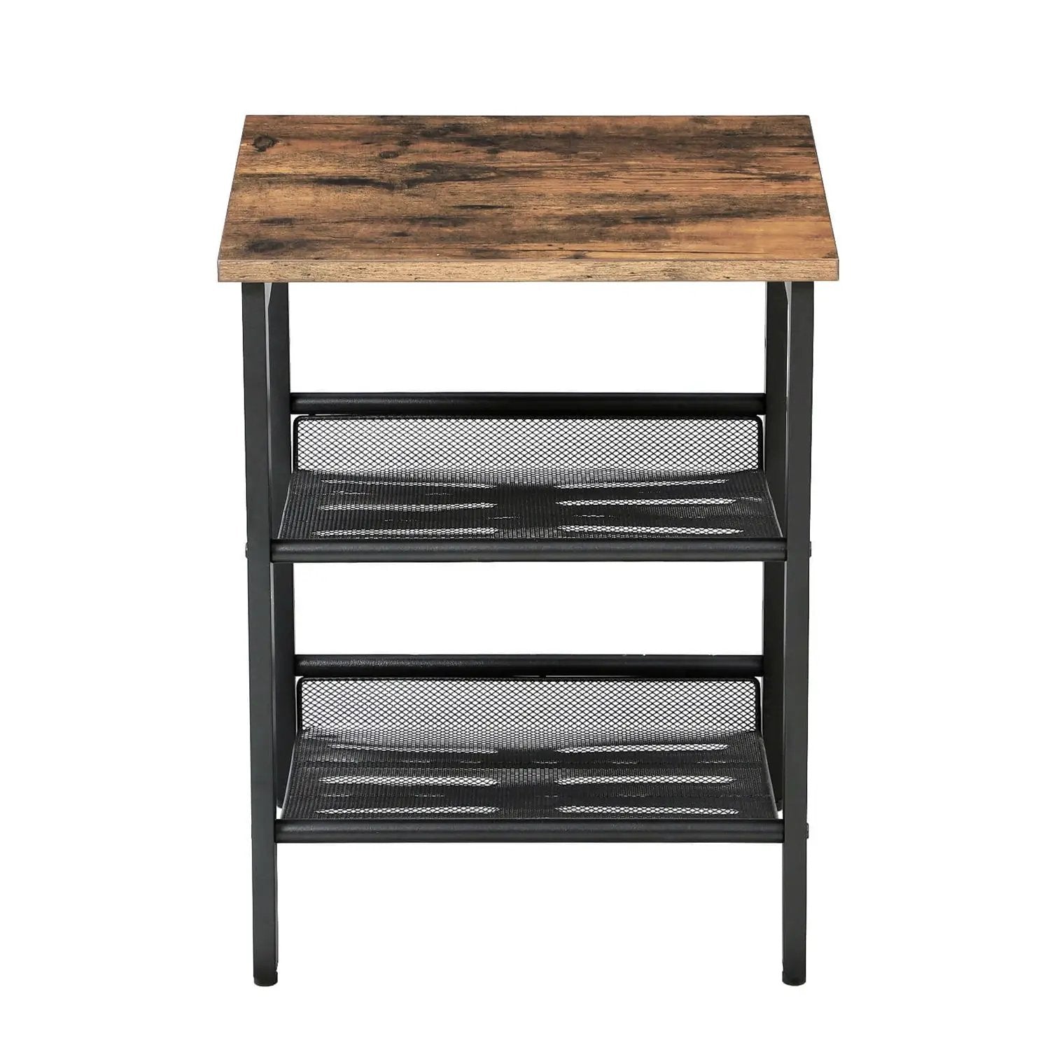Set of 2 Side Table Nightstand with Medium Wood Finish Top and Mesh Shelves by HomePacific