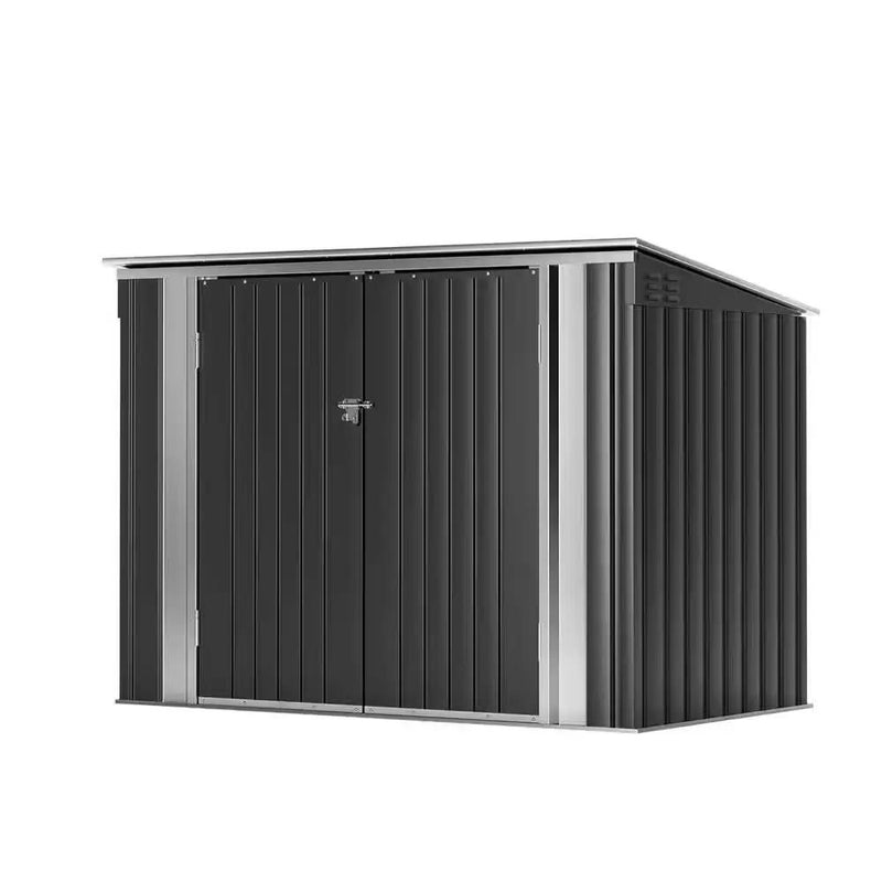 Outdoor Black Galvanized Steel Trash Can Storage Shed - Holds 2 Garbage Bins by HomePacific