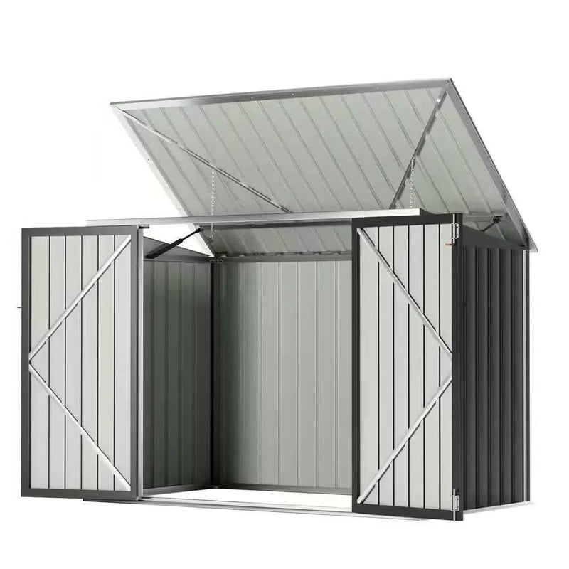 Outdoor Black Galvanized Steel Trash Can Storage Shed - Holds 2 Garbage Bins by HomePacific