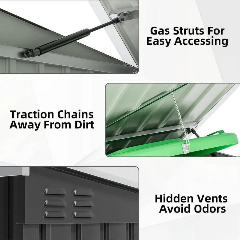 Outdoor Black Galvanized Steel Trash Can Storage Shed - Holds 2 Garbage Bins by HomePacific