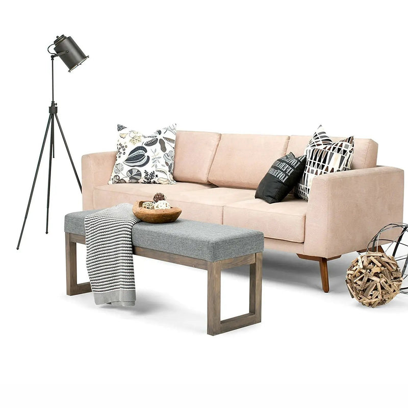 Modern Wood Frame Accent Bench Ottoman with Grey Upholstered Fabric Seat by HomePacific
