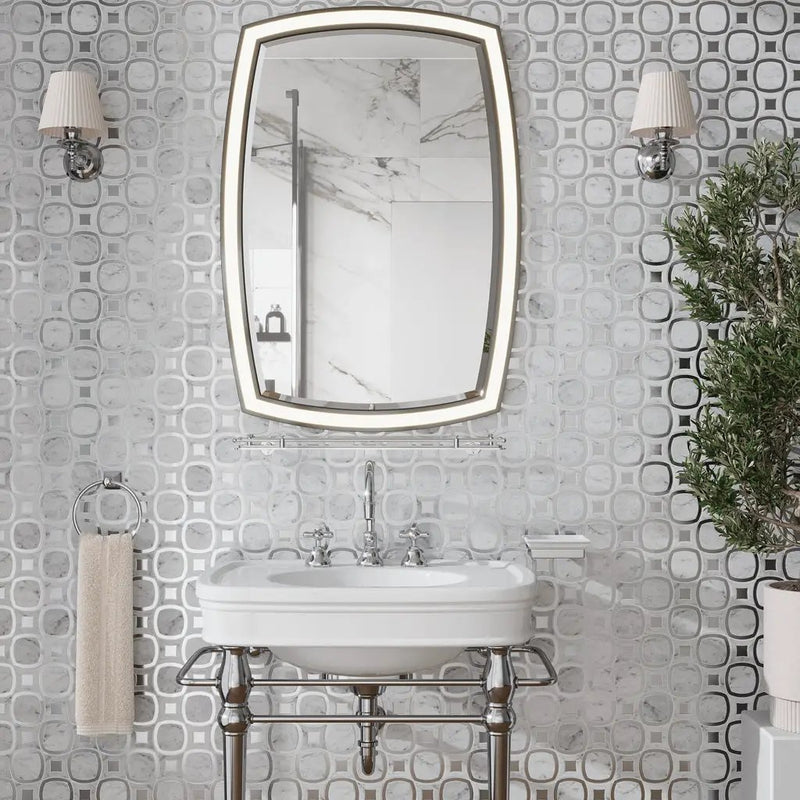 Cloud White Silver 11x11 Polished Glossy Octagon Bianco Carrara Glass Marble Mosaic Tile (5 pack, 4.51 sq ft/case) by Apollo Tile