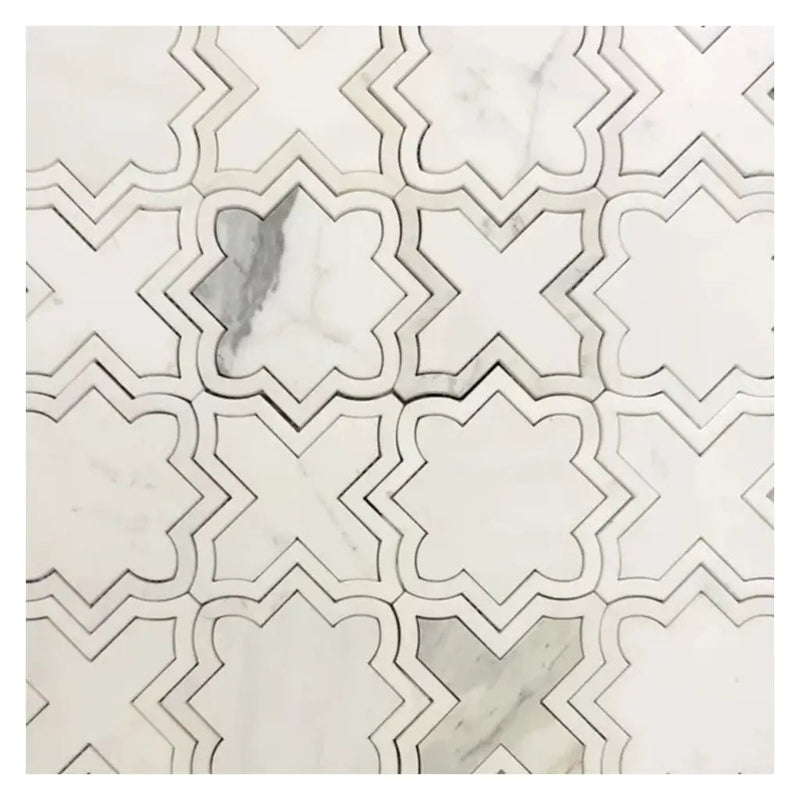 Warm White 10x10 Honed Star and Cross Dolomite Calacatta Marble Mosaic Tile (5 pack, 3.54 sq ft/case) by Apollo Tile