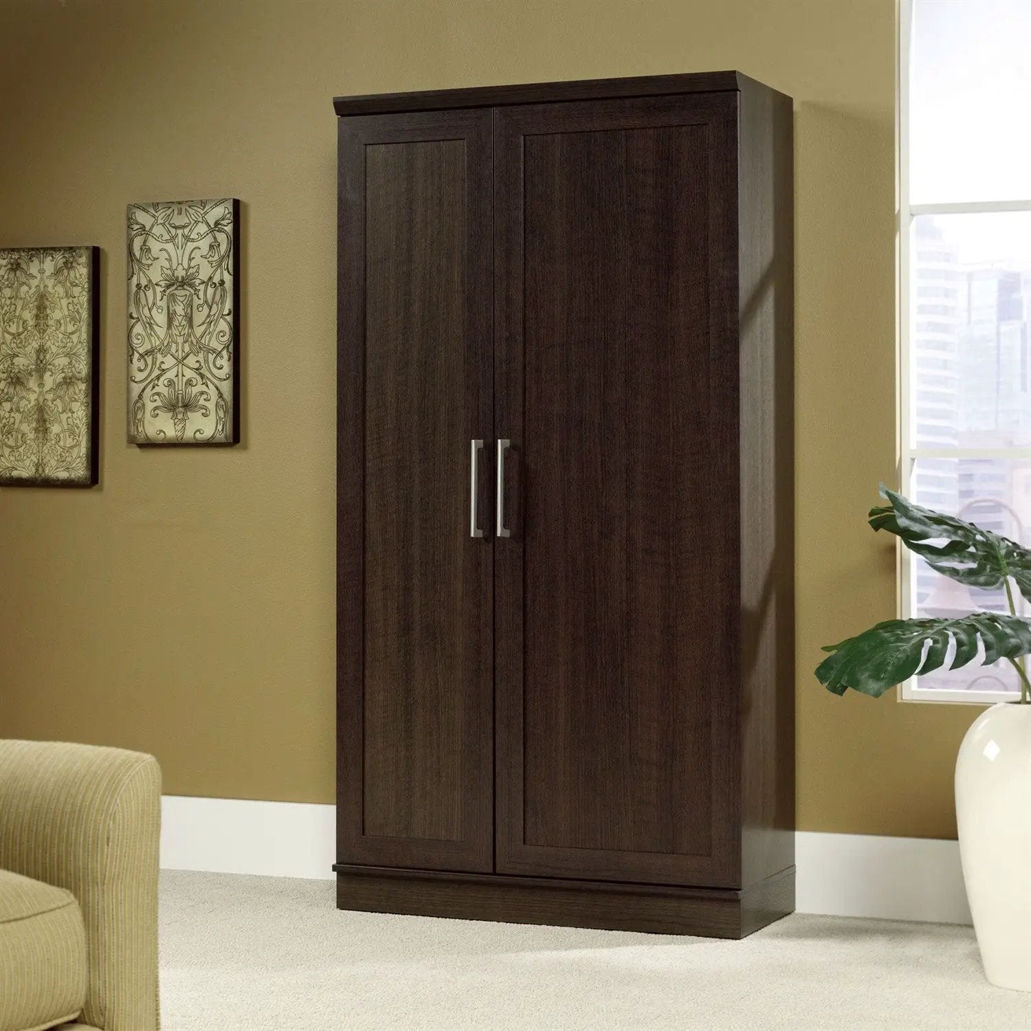 Multi-Purpose Living Room Kitchen Cupboard Storage Cabinet Armoire in Brown by HomePacific