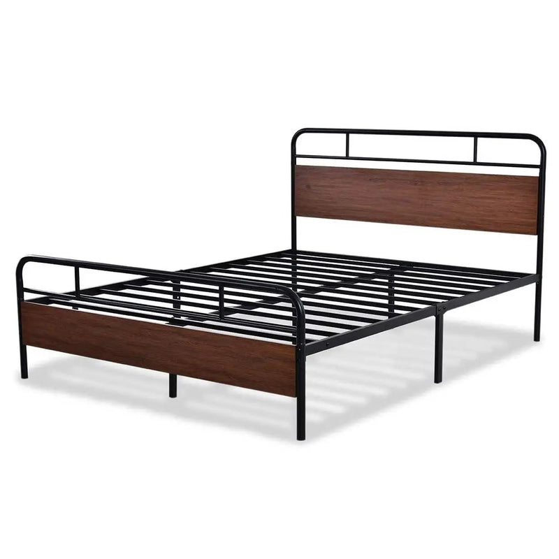 Queen Size Industrial Metal Wood Platform Bed Frame with Headboard and Footboard by HomePacific