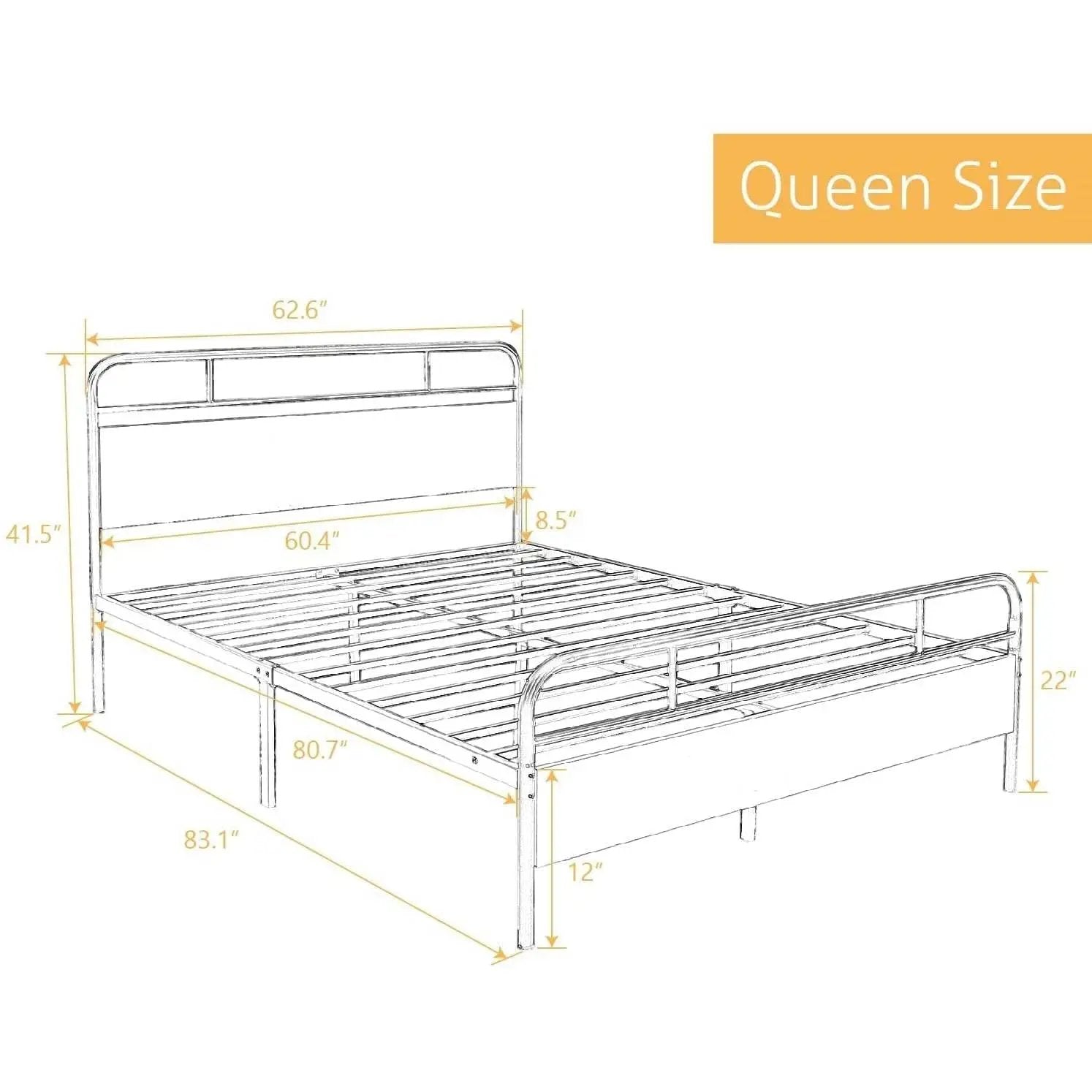 Queen Size Industrial Metal Wood Platform Bed Frame with Headboard and Footboard by HomePacific
