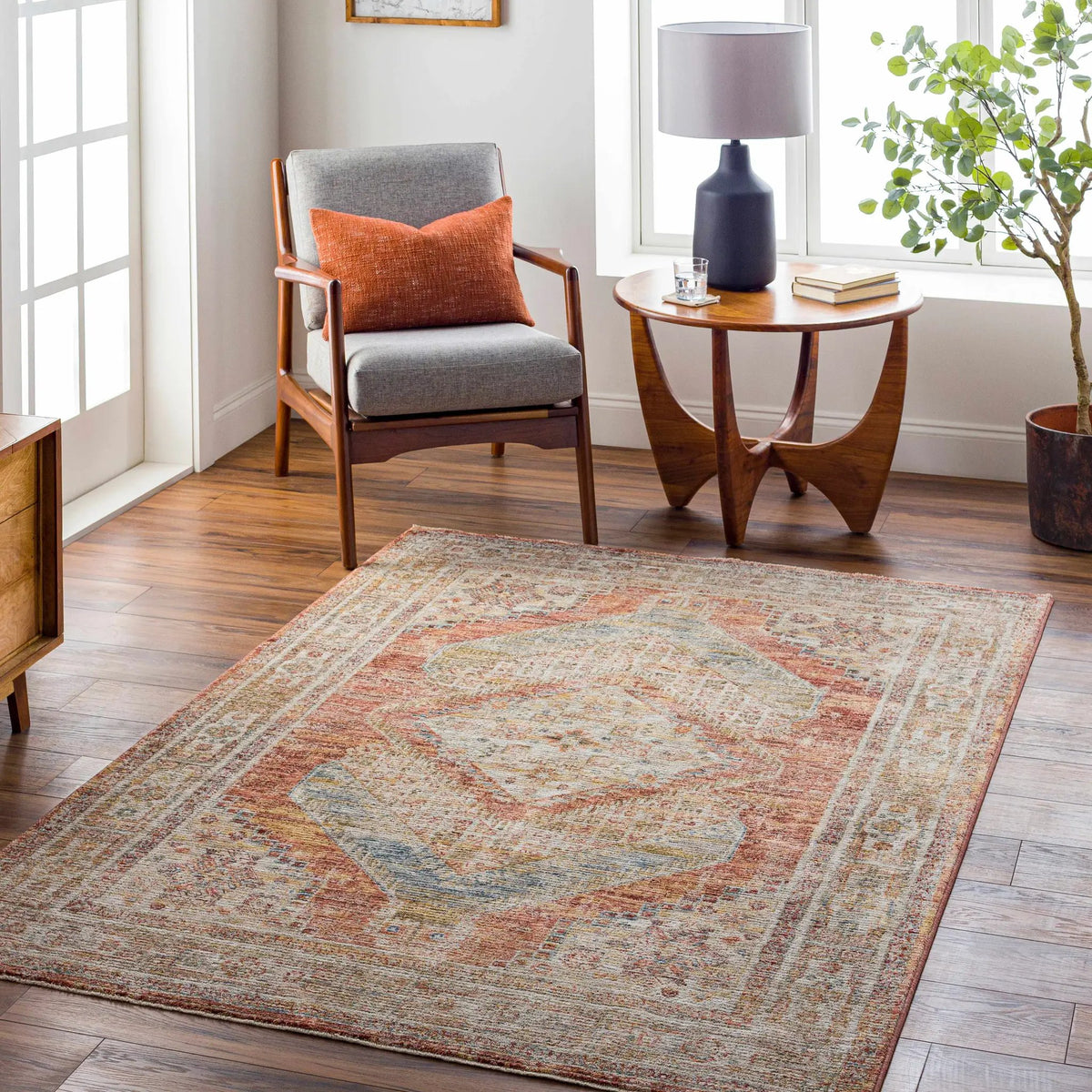 Moya Rust Rich Textured Traditional Rug, installed in a room 2