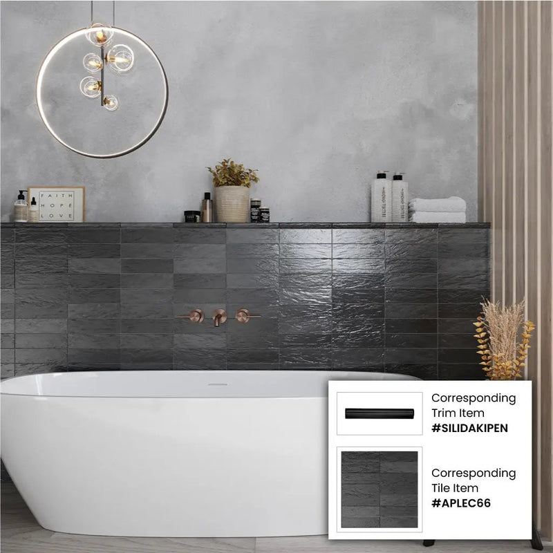 Black 2.5x8 Glossy Matte Subway Ceramic Tile (38 pack, 5.38 sq ft/case) by Apollo Tile