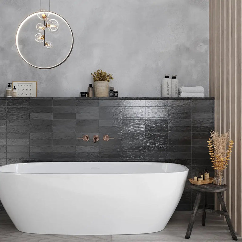 Black 2.5x8 Glossy Matte Subway Ceramic Tile (38 pack, 5.38 sq ft/case) by Apollo Tile