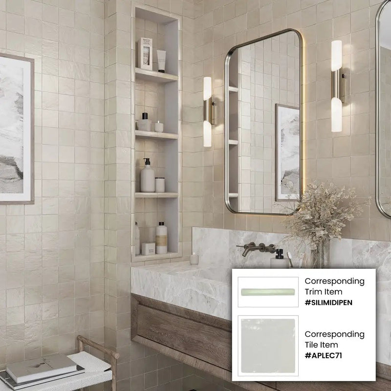 Light Tea Green 1.25x8 Matte Glossy Ceramic Bullnose Tile Trim (10 pack, 0.667 sq ft/case) by Apollo Tile