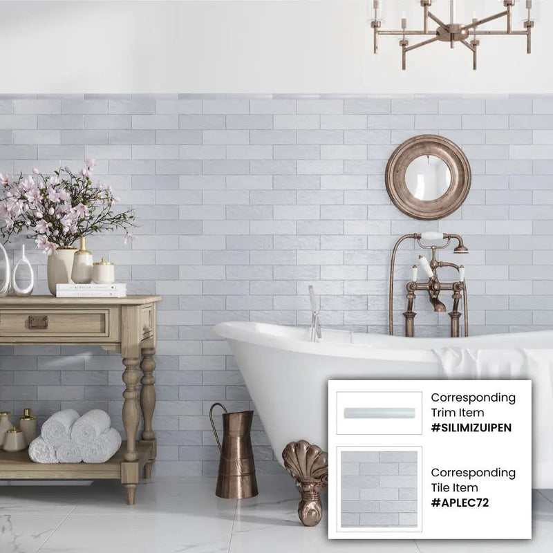 Grayish Blue 1.25x8 Matte Glossy Ceramic Bullnose Tile Trim (10 pack, 0.667 sq ft/case) by Apollo Tile