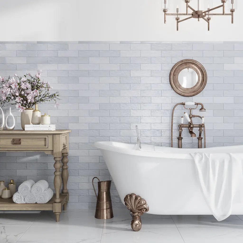 Grayish Blue 2.5x8 Glossy Matte Subway Ceramic Tile (38 pack, 5.38 sq ft/case) by Apollo Tile