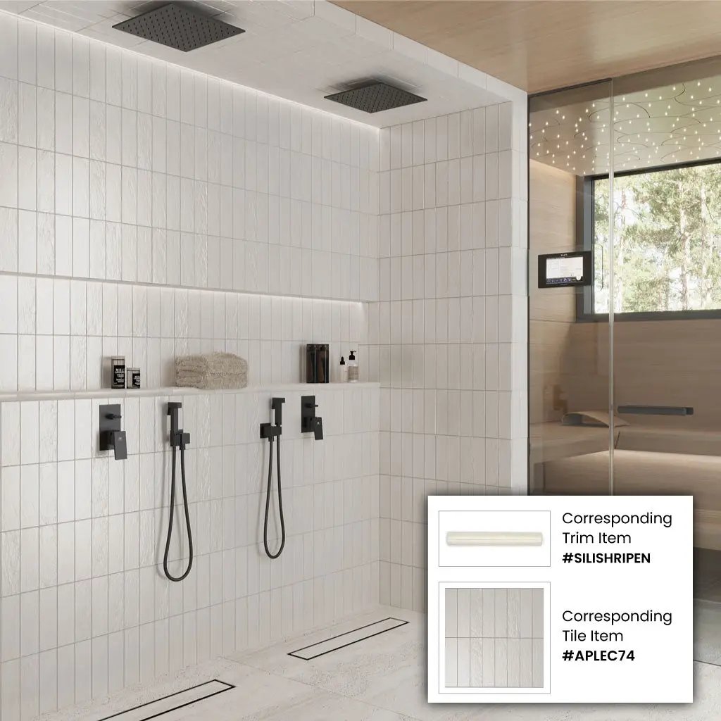 White 1.25x8 Matte Glossy Ceramic Bullnose Tile Trim (10 pack, 0.667 sq ft/case) by Apollo Tile