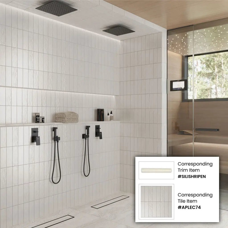 White 1.25x8 Matte Glossy Ceramic Bullnose Tile Trim (10 pack, 0.667 sq ft/case) by Apollo Tile