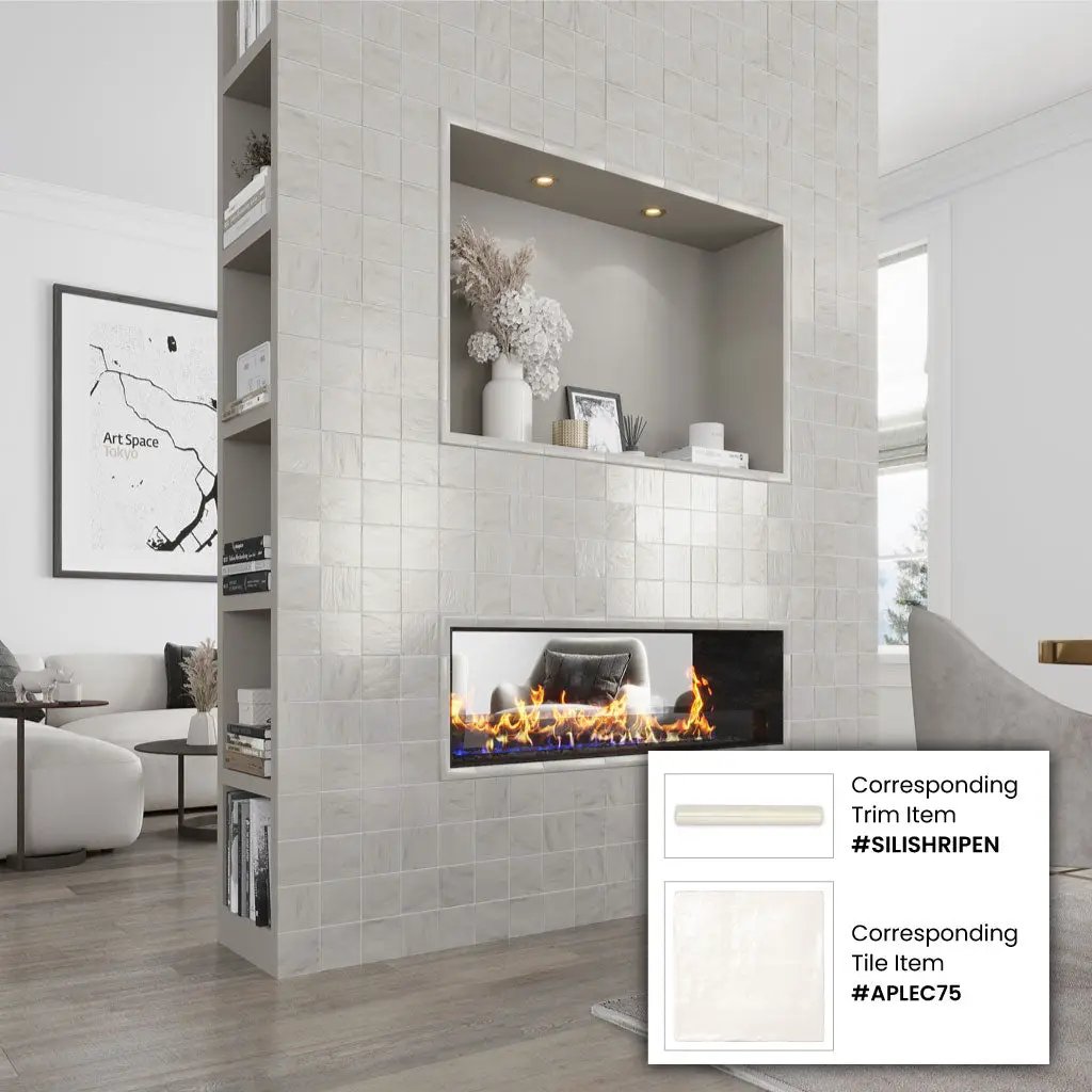 White 1.25x8 Matte Glossy Ceramic Bullnose Tile Trim (10 pack, 0.667 sq ft/case) by Apollo Tile