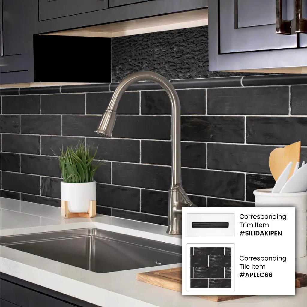 Black 2.5x8 Glossy Matte Subway Ceramic Tile (38 pack, 5.38 sq ft/case) by Apollo Tile
