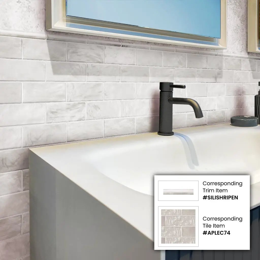 White 1.25x8 Matte Glossy Ceramic Bullnose Tile Trim (10 pack, 0.667 sq ft/case) by Apollo Tile