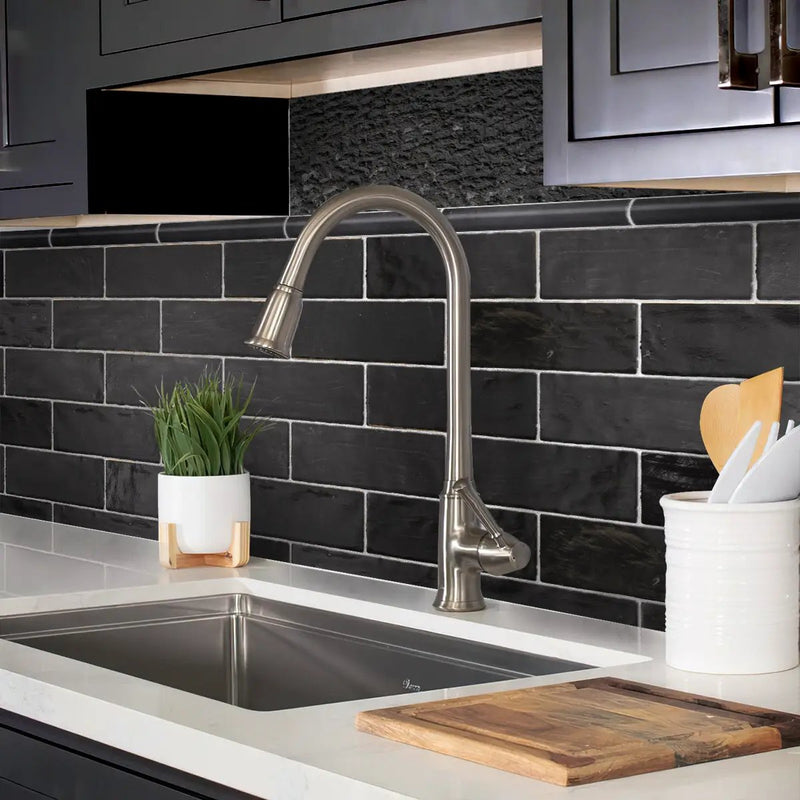 Black 2.5x8 Glossy Matte Subway Ceramic Tile (38 pack, 5.38 sq ft/case) by Apollo Tile