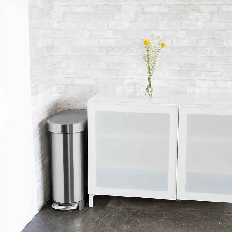 Stainless Steel 12-Gallon Narrow Kitchen Trash Can with Easy Step-on Lid by HomePacific