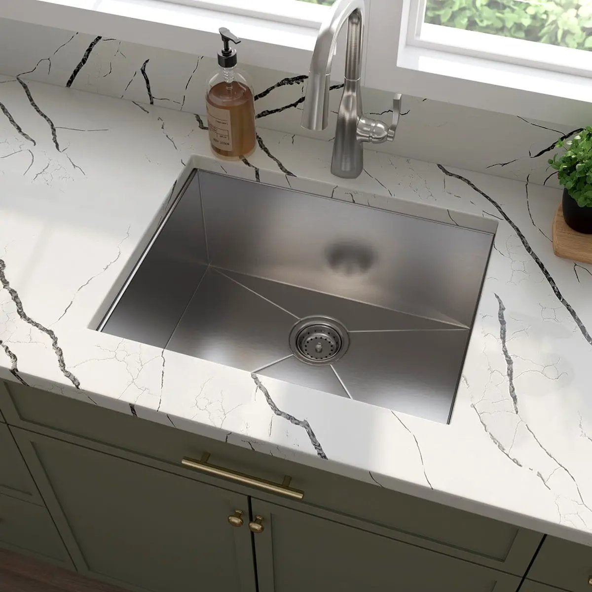 Single Bowl Handcrafted Kitchen Sink Stainless Steel in a finished room