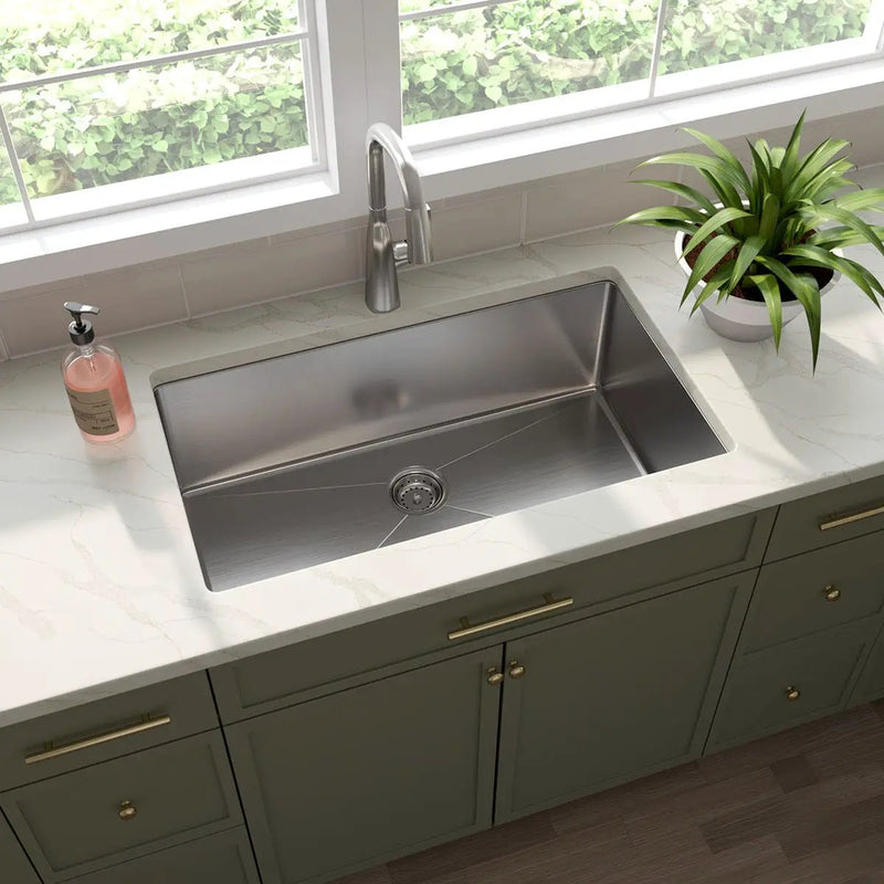 Single Bowl Handcrafted Kitchen Sink 3219 Stainless Steel in a finished room
