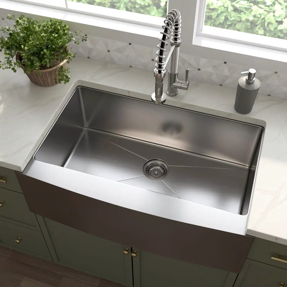 Single Bowl Handcrafted Farmhouse Sink with Apron Stainless Steel in a finished room