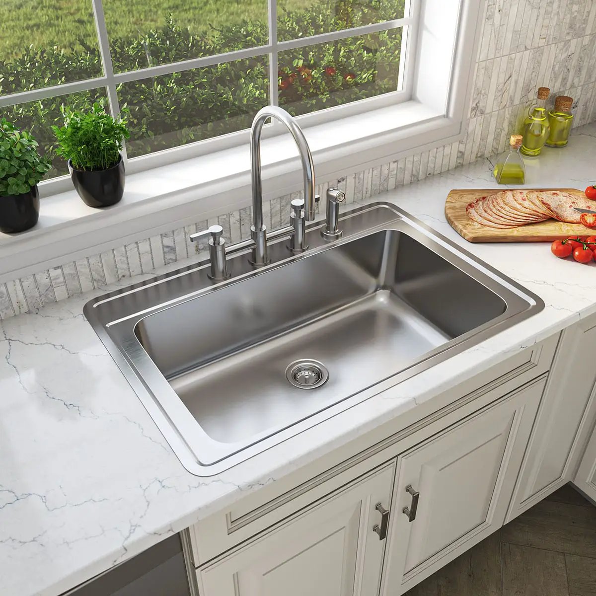 Single Bowl 3322 Durable Stainless Steel Sink Satin by MSI Surfaces