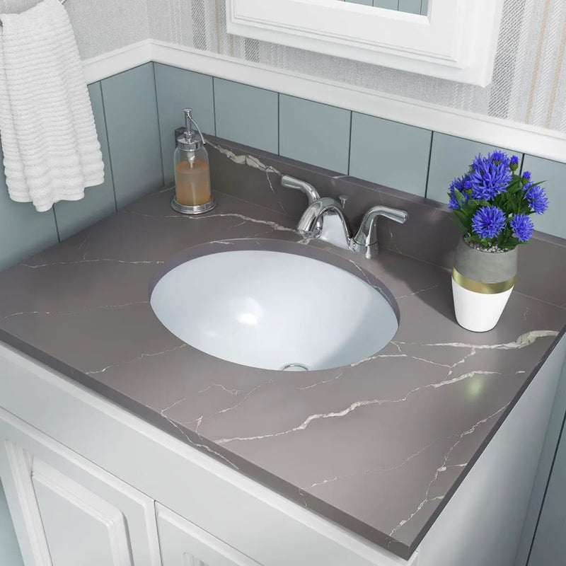 Vanity White Oval Porcelain 1512 Kitchen Sink in a finished room