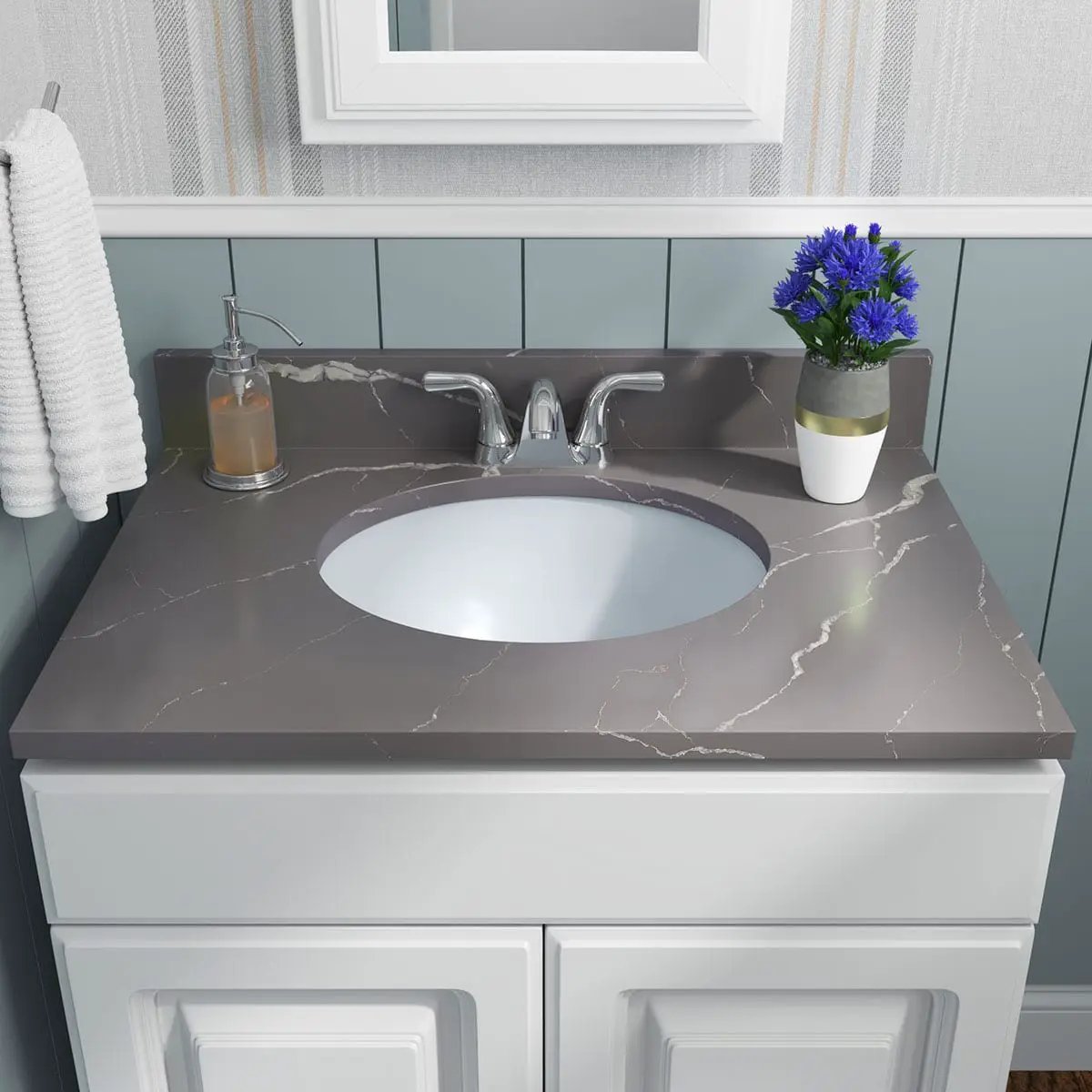 Vanity White Oval Porcelain 1512 Kitchen Sink in a finished room